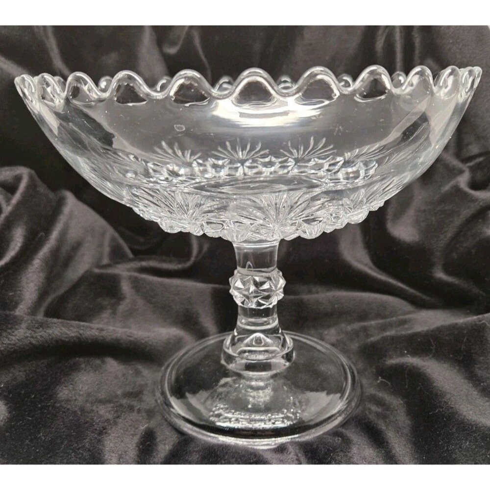 EAPG Antique Bryce Higbee Charm Rosette & Palms Open Compote Tall Pedestal 8"